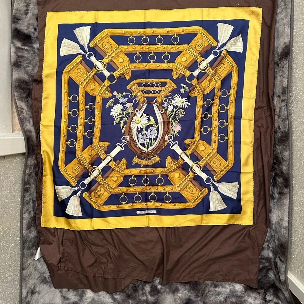 Hermes blue silk scarf